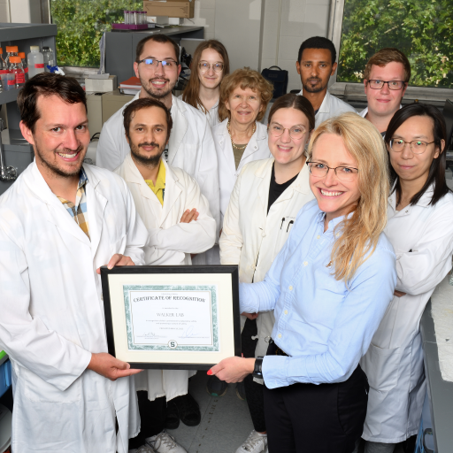 Walker lab members are presented with an award